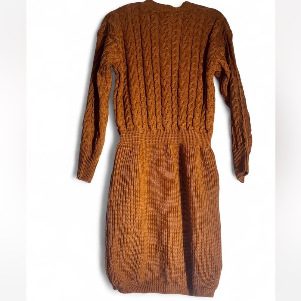 Cupshe Rust Long Sleeve Cable Knit Dress - Picture 3 of 3